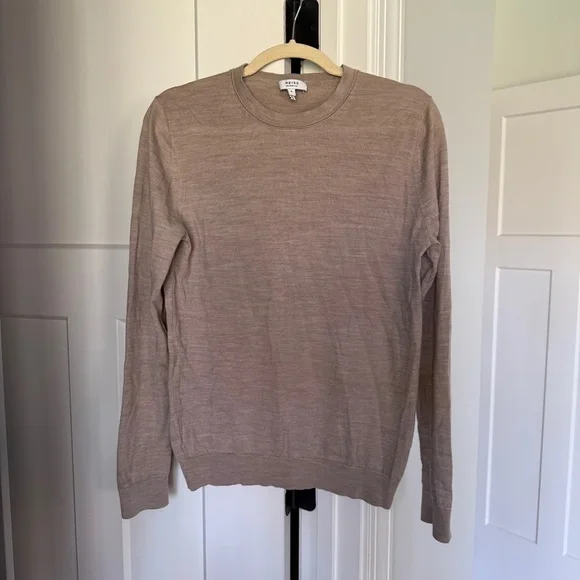 Reiss WESSEX MERINO WOOL CREW NECK JUMPER WHEAT MELANGE